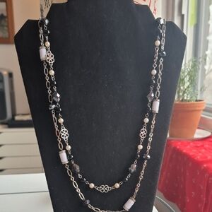 Lia Sophia Black and Silver Two Strand Necklace